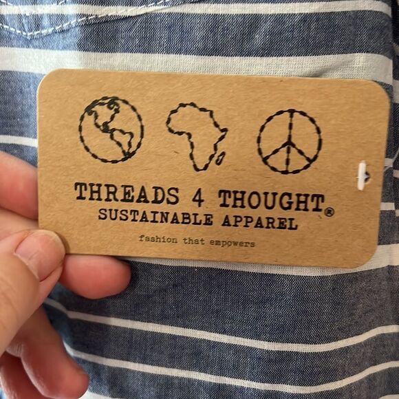 Threads 4 Thought Mens Striped Collared Shirt Sz M - Picture 4 of 4